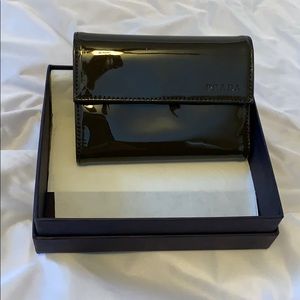 Small Prada Patent Leather Wallet in Charcoal Gray
